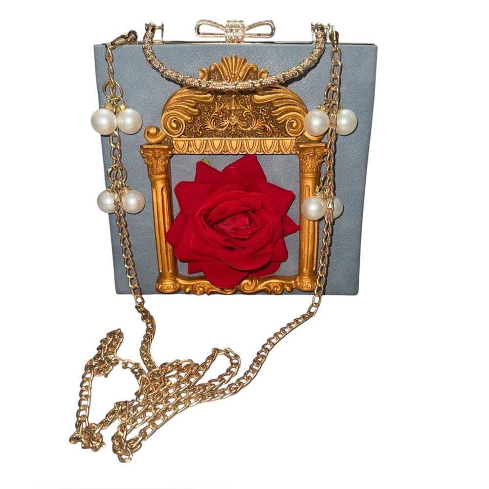 Women's Embossed Clutch Evening Bag Bowknot Snaps Crossbody Purse Chain Baroque